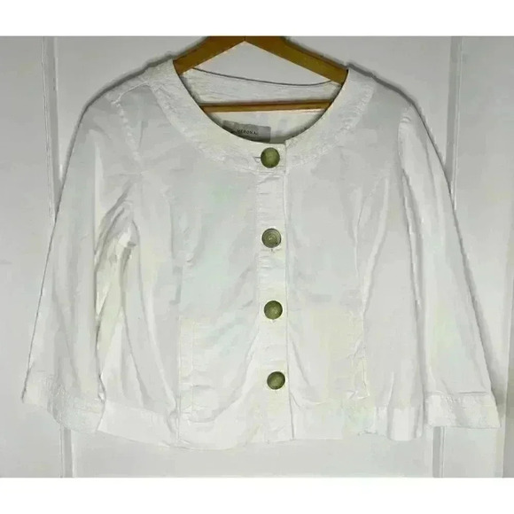 WOMEN'S White Cotton Rounded Neck Jacket Size 14 - Picture 1 of 9